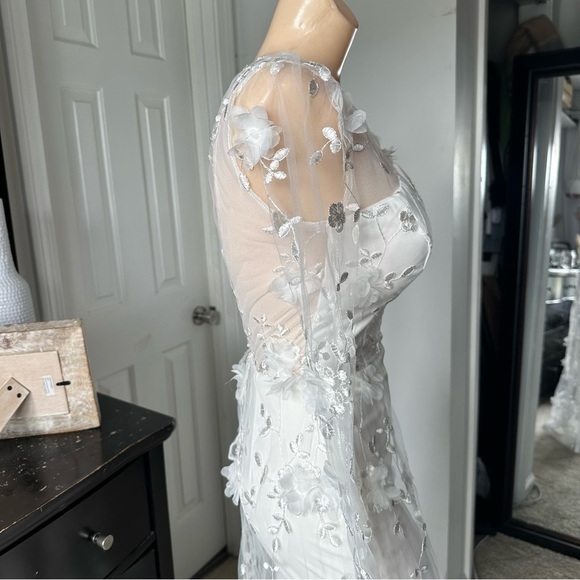 LULU’S IMMACULATE FAVORITE MESH EMBROIDERED CAPE JUMPSUIT - Picture 11 of 17